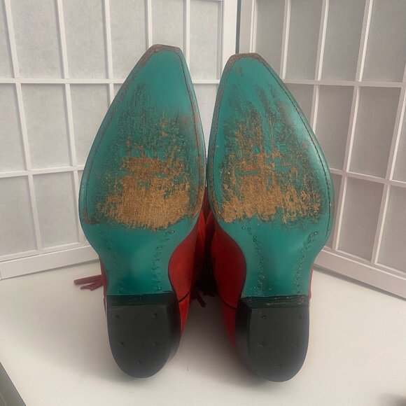 Lane Red Cowboy Suede Fringe Boots Sz. 9 1/2 Leather Exterior and Interior. - Picture 3 of 6